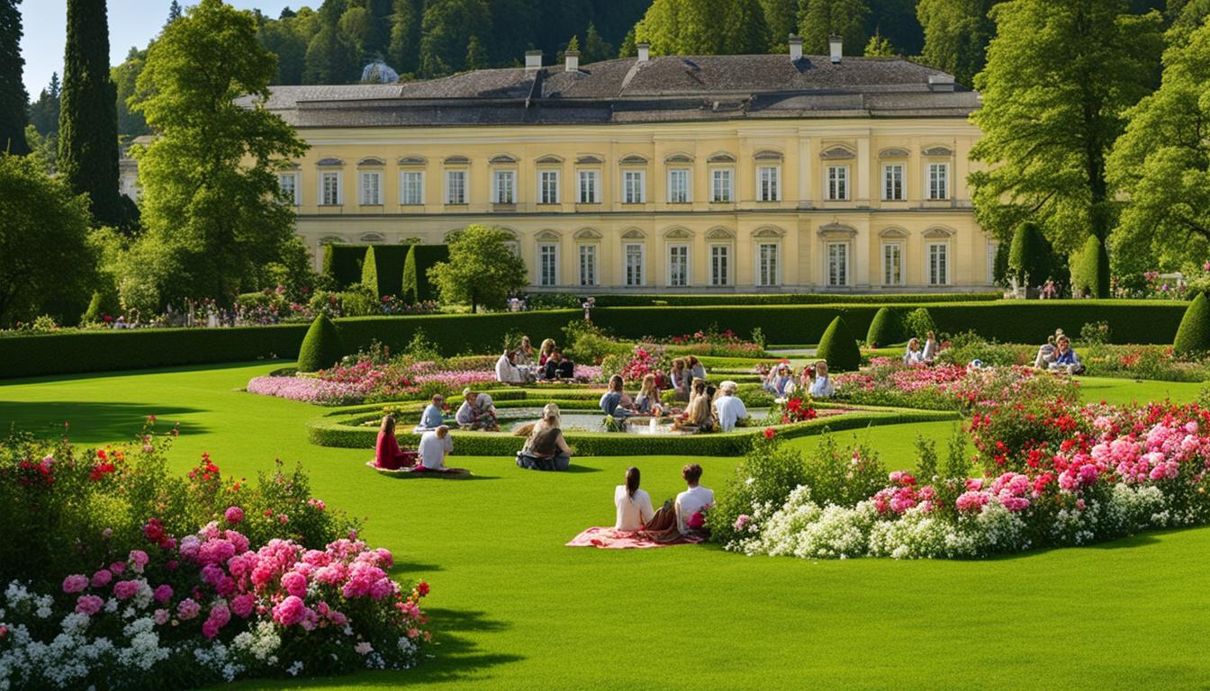 Picknick im Rosengarten des Schloss Mirabell in Salzburg